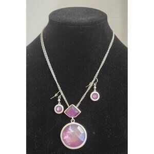 Vintage Silver & Purple Gemstone Necklace & Earring Set By K.C.